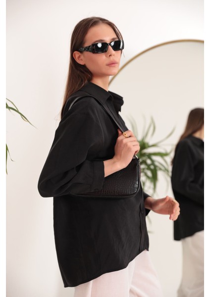 Modal Kumaş Oversize Kadın Gömlek-Siyah fiyatları