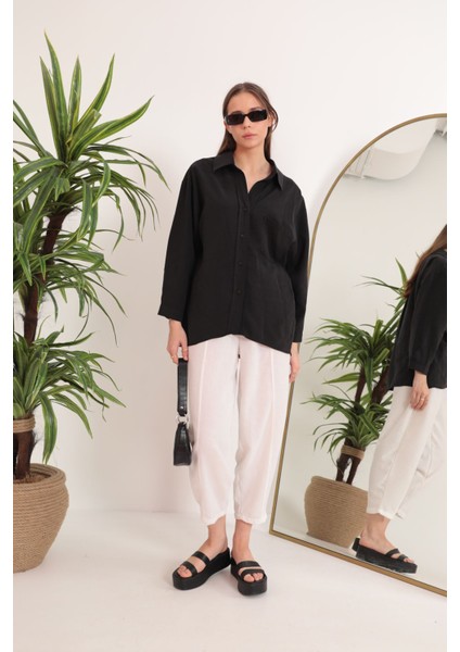 Modal Kumaş Oversize Kadın Gömlek-Siyah modelleri