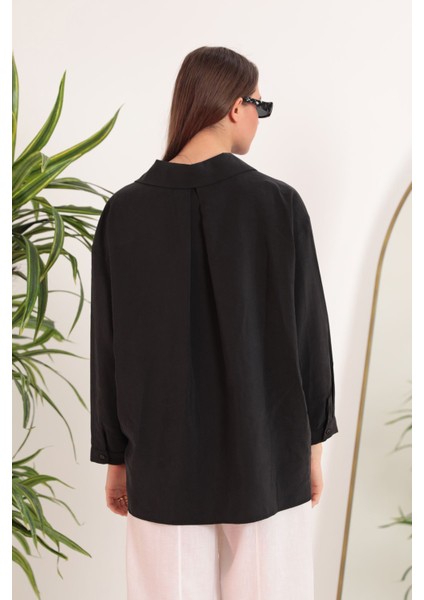 Modal Kumaş Oversize Kadın Gömlek-Siyah fırsatları