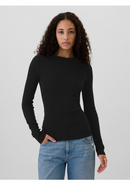 Kadın Siyah Essential Sıfır Yaka T-Shirt