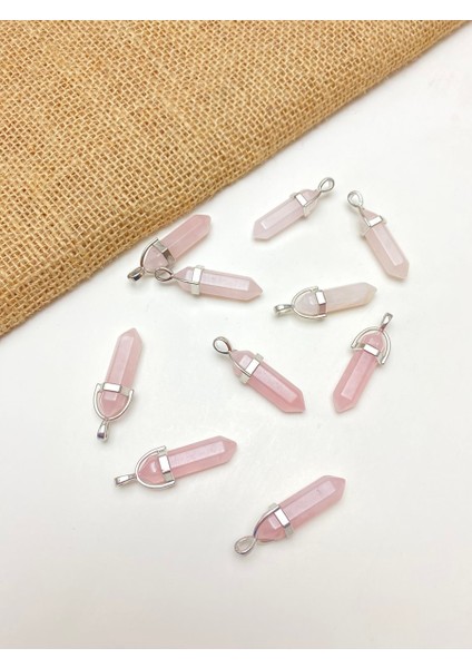 Pembe Kuvars Doğal Taş Çivi Kolye Ucu