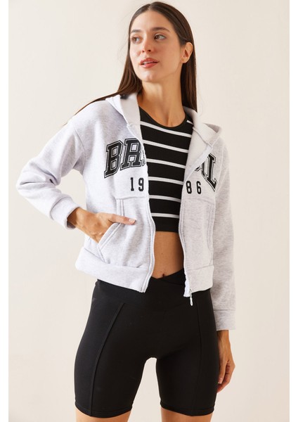 Gri Kapüşonlu & Baskılı Sweatshirt 5YXK8-48911-03