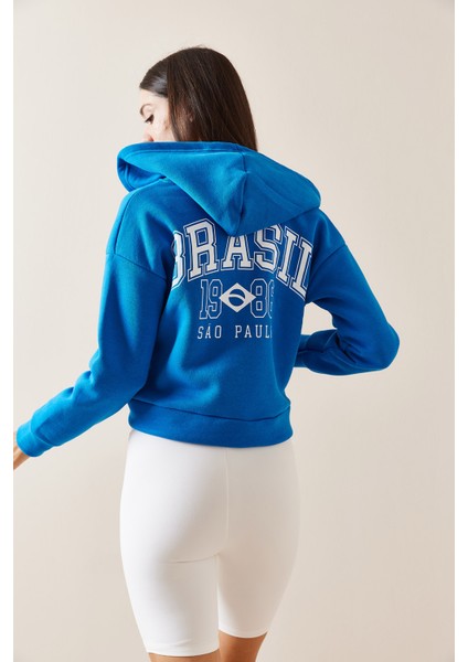 Mavi Kapüşonlu & Baskılı Sweatshirt 5YXK8-48911-12