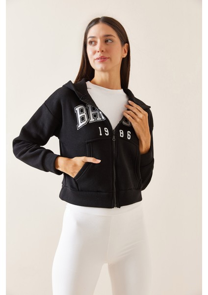 Siyah Kapüşonlu & Baskılı Sweatshirt 5YXK8-48911-02