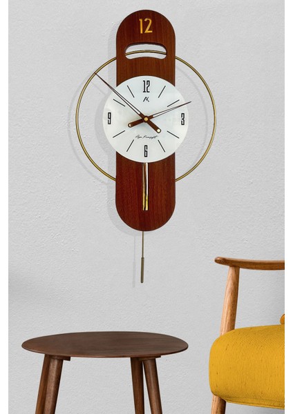 Mir Time Gold Metal Cam Ceviz Rengi Ahşap, Özel Tasarım Duvar Saati modelleri