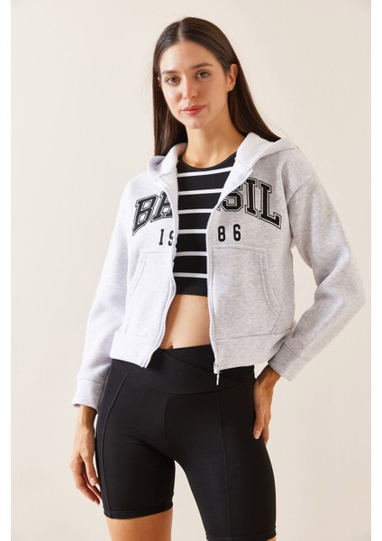 Gri Kapüşonlu & Baskılı Sweatshirt 5YXK8-48911-03