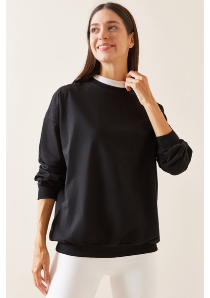 Siyah Bisiklet Yaka Sweatshirt 5YXK8-48918-02