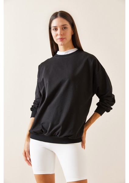 Siyah Bisiklet Yaka Sweatshirt 5YXK8-48918-02 fiyatları