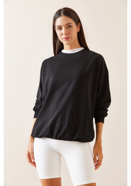 Siyah Bisiklet Yaka Sweatshirt 5YXK8-48918-02 modelleri