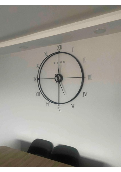 Siyah Roma Rakamlı 80 cm Full Çelik Modern Dekoratif Duvar Saati modelleri