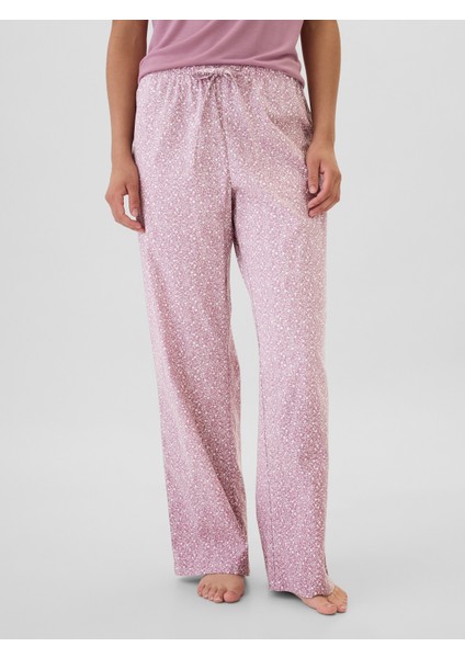 Kadın Pembe Desenli Poplin Pijama Altı
