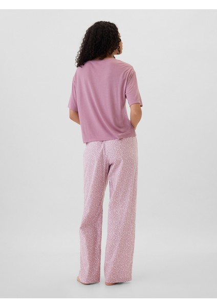 Kadın Pembe Desenli Poplin Pijama Altı