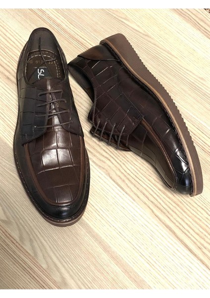 Hakiki Deri Kroko Desen Erkek Günlük Ayakkabı