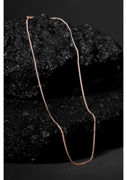 Gümüş Zincir 1,45 mm Rose Kaplama İnci Taşlı Ayar: 925, Renk: Pembe