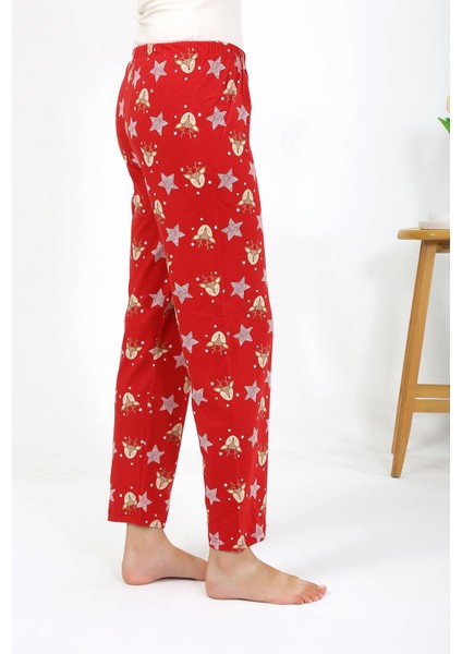 Kadın Penye Desenli Tek Alt Pijama 27530 Bordo