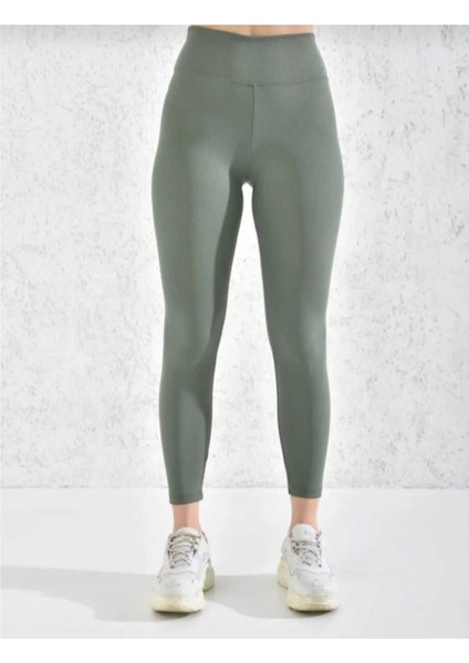 Şık Fitilli Yüksek Bel Kahverengi Toparlayıcı Tayt