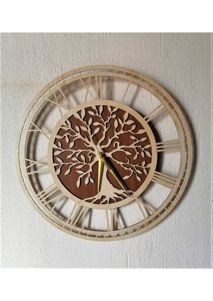 Bilge Ahşap Duvar Saati Ağaç Detaylı