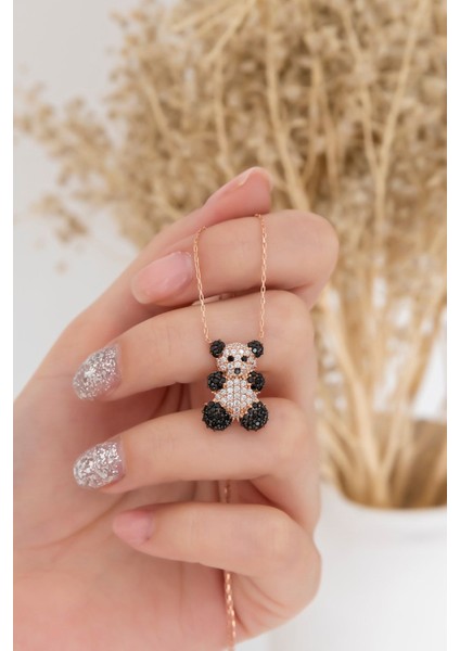 Kadın Rose Gold Panda Kolye 925 Ayar