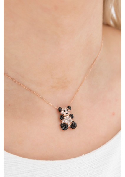 Kadın Rose Gold Panda Kolye 925 Ayar