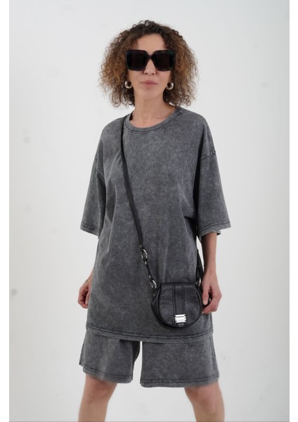 Antrasit Soluk Efektli Oversize Tshirt