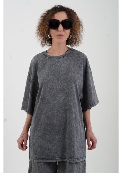 Antrasit Soluk Efektli Oversize Tshirt modelleri