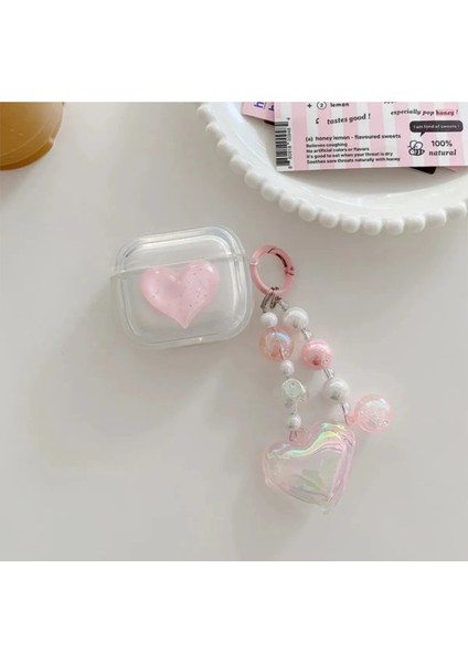 Samsung Galaxy Buds 3 / Galaxy Buds 3 Pro Askılı Pembe Kalp Transparan Kılıf