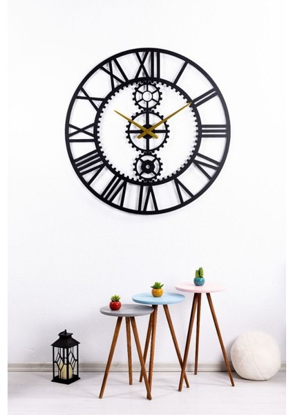 Çarklı Roma Rakamlı Metal Siyah Duvar Saati 1,5 mm Kalınlık 100 x 100 cm