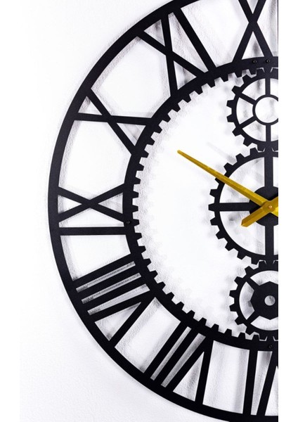 Çarklı Roma Rakamlı Metal Siyah Duvar Saati 1,5 mm Kalınlık 100 x 100 cm modelleri