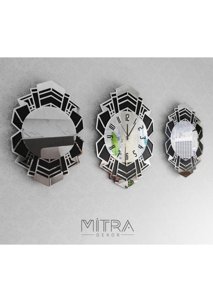 Modern & Şık Tasarım Mdf Üzeri Aynalı Pleksi 3lü Duvar Saat Seti
