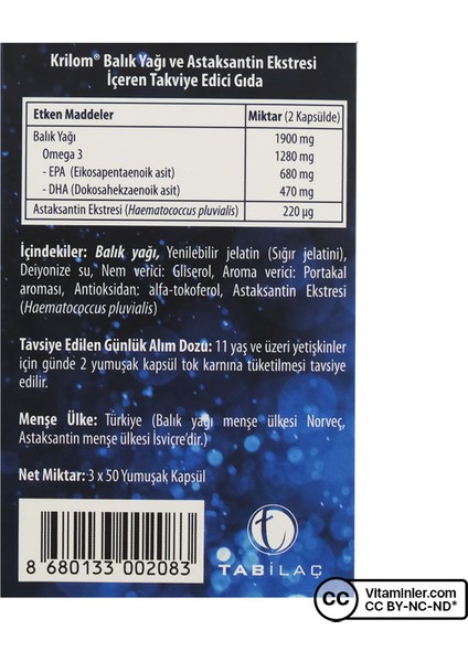 Krilom Omega 3 Astaksantin 3 x 50 Kapsül