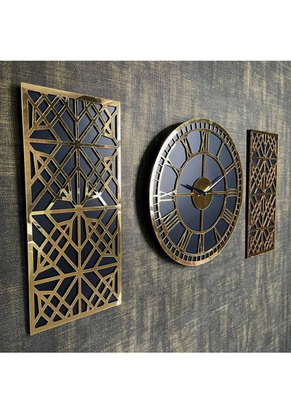3'Lü Roma Rakamlı Gold Duvar Saati