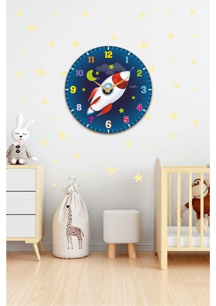 Çocuk Odası Duvar Saati / Roket Uzay Temalı Duvar Saat / Dijital Duvar Saat / Uv Baskılı / 48 cm fiyatları