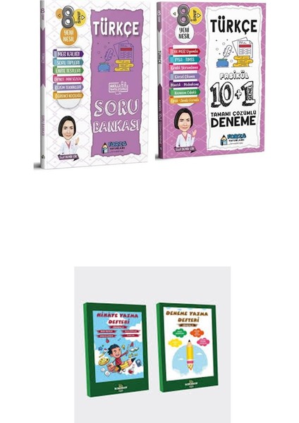 Forza Yayınları Tamamı Çözümlü 8. Sınıf Türkçe Soru Bankası - Türkçe Deneme 2'li Set + Hikaye Yazma Defteri - Deneme Yazama Defteri