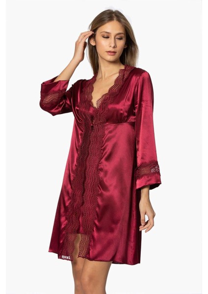 Nazikendam Pierre Cardin 6'lı Saten Gecelik Sabahlık Çeyiz Seti 6010 Bordo