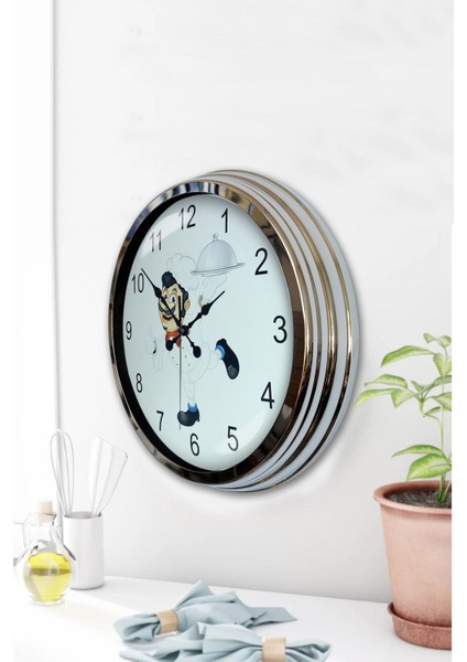 40 cm Krom Metal Mutfak Aşçılı Duvar Saati modelleri