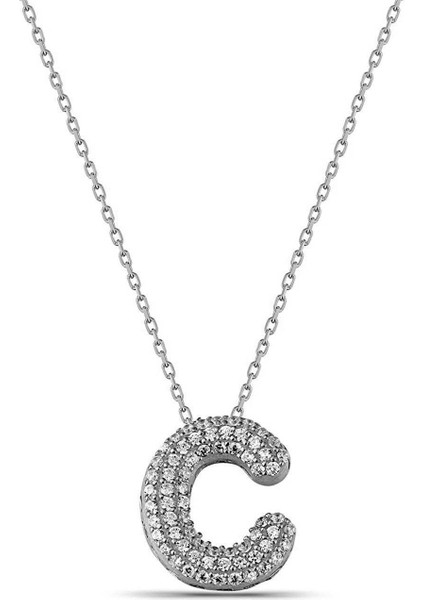 Zirkon taşlı C harfi 925 ayar gümüş kolye, şık ve zarif tasarım ile şıklığınızı tamamlar