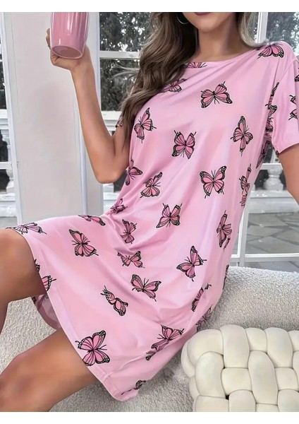 Kadın Kısa Kollu Kelebek Baskılı Süpremmini Elbise indirimleri