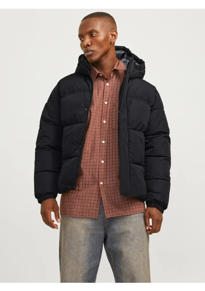 Jack & Jones Jjebradley Puffer Hood Sn Erkek Siyah Mont 12256974-02