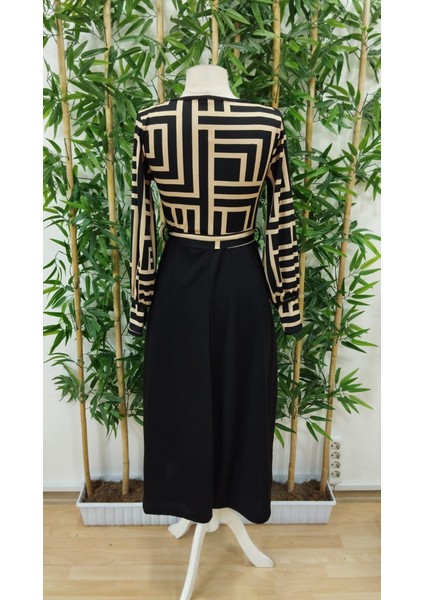 Kadın Uzun Kollu Kruvaze Yaka Dalgıç Krep Midi Boy Elbise indirimleri