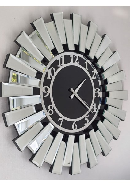 Güneş Twins Silver Latin Black Model Gümüş Siyah Renk 70 cm Dekoratif Aynalı Duvar Saati