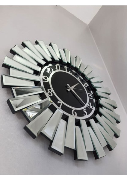 Güneş Twins Silver Latin Black Model Gümüş Siyah Renk 70 cm Dekoratif Aynalı Duvar Saati modelleri