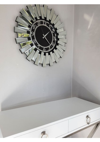 Güneş Twins Silver Latin Black Model Gümüş Siyah Renk 70 cm Dekoratif Aynalı Duvar Saati fırsatları