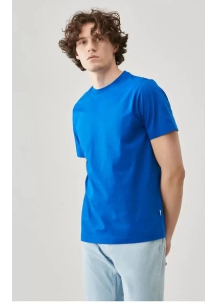 Unisex Düz Biskilet Yaka Oversize T-Shirt - Mavi fiyatları