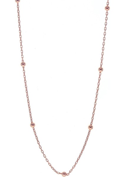 Kadın Gümüş Top Zincir 45 cm Şık ve Zarif Takı Pembe Doğal Taş SGT8731