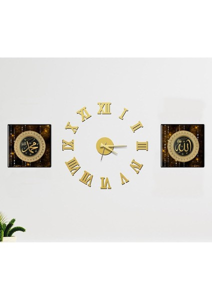 Büyük Boy 3d Roma Gold Duvar Saati Ve Uv Tablo Set