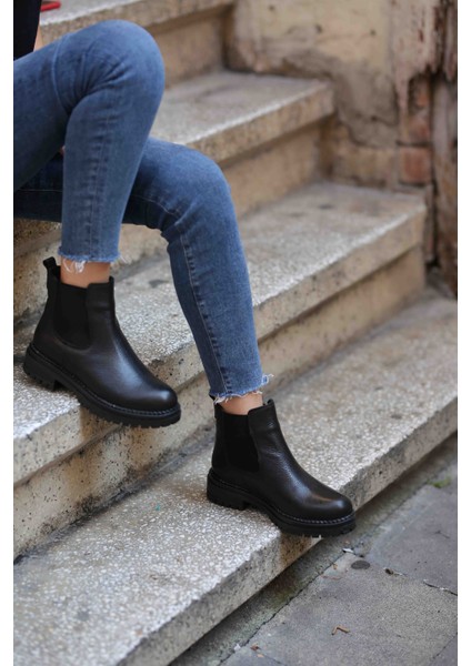(Chelsea) Siyah Deri Bot