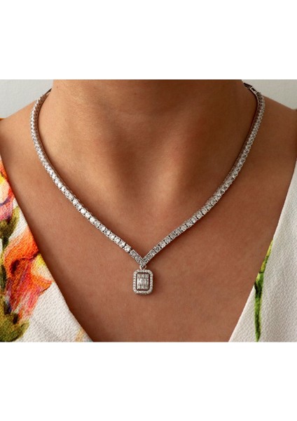 925 Ayar Gümüş Su Yolu Baget Choker Gelin Kolye