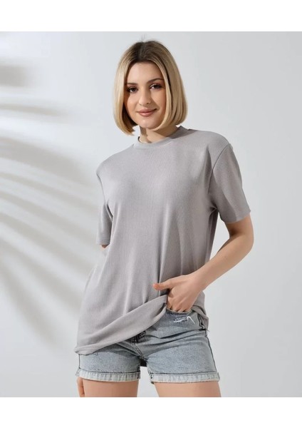 Unisex Bisiklet Yaka Slim Fit T-Shirt - Boyalı Gri fırsatları