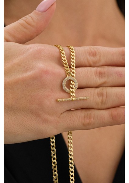 925 ayar gümüş choker zincir, 14K kaplama, T bar detay, 42 cm uzunluk fırsatları