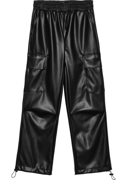 Kargo Cep Detaylı Beli Lastikli Deri Pantolon Siyah fiyatları